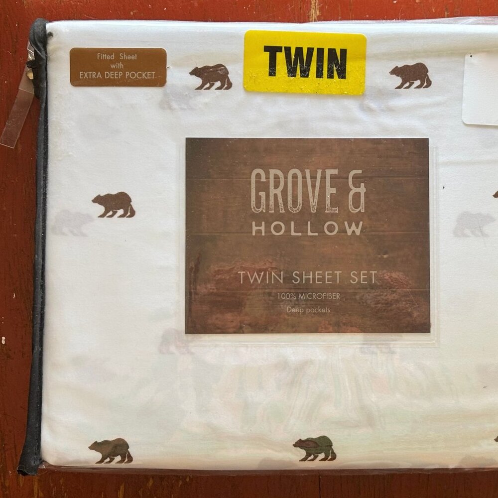Grove & Hollow Brown BEARS TWIN Size Sheet Set X-Deep Pockets (microfiber)